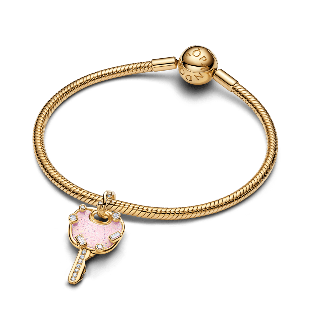 Opalescējošs rozā mīlestības atslēgas lielais amulets