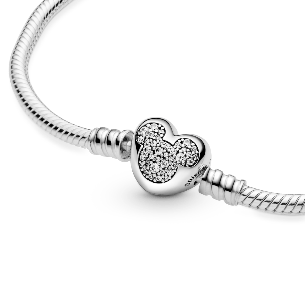 Disney Pandora Moments čūskas raksta ķēdītes rokassprādze ar Mikija sirsniņformas aizdari