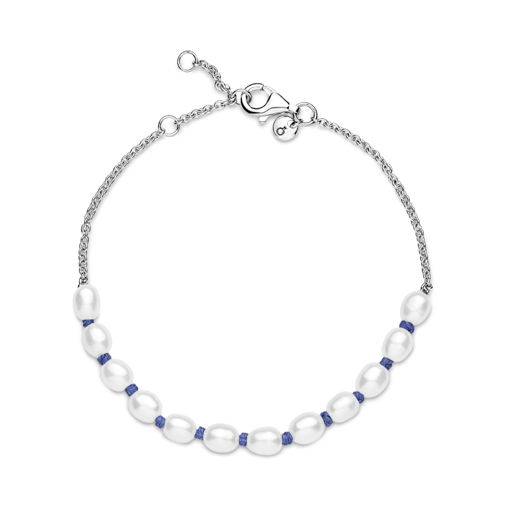 Saldūdenī audzētu pērļu un zilas auklas ķēdītes rokassprādze