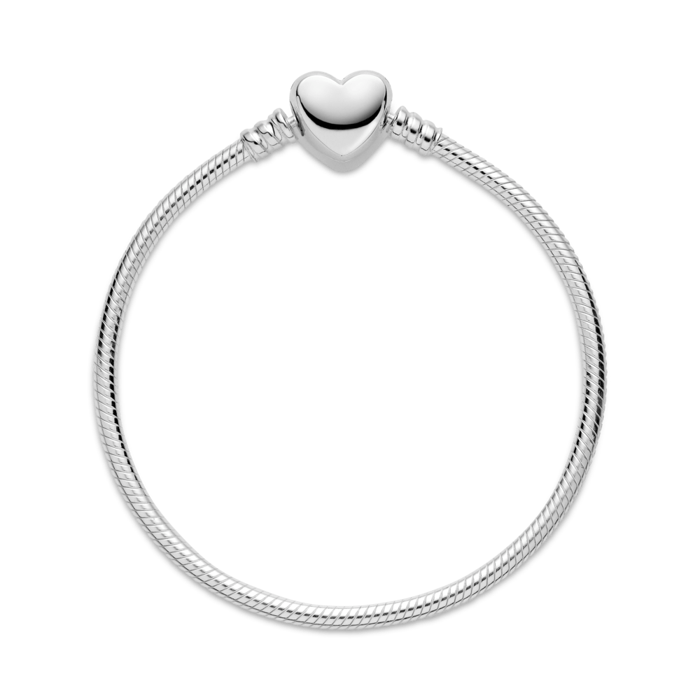 Pandora Moments iegravējama sirds aizdares čūskas ķēdes rokassprādze