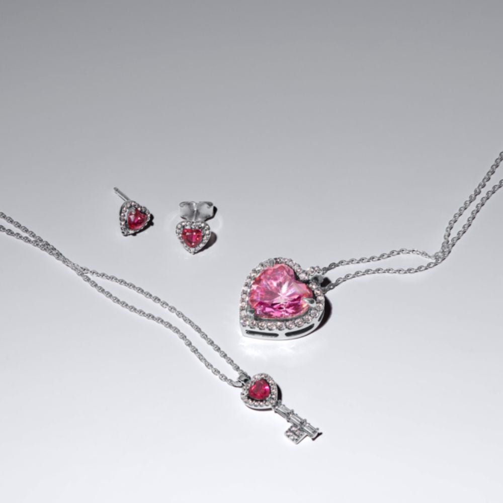 Rozā Halo sirds formas Collier kaklarota