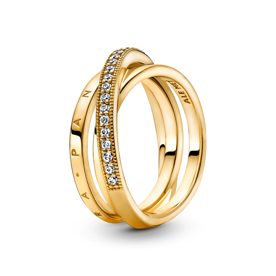 Kombinētais pavé gredzens ar trīs stīpiņām