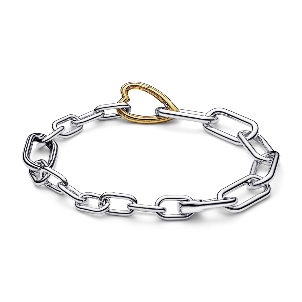 Pandora ME divtoņu ķēdītes rokassprādze ar sirsniņformas posmiem