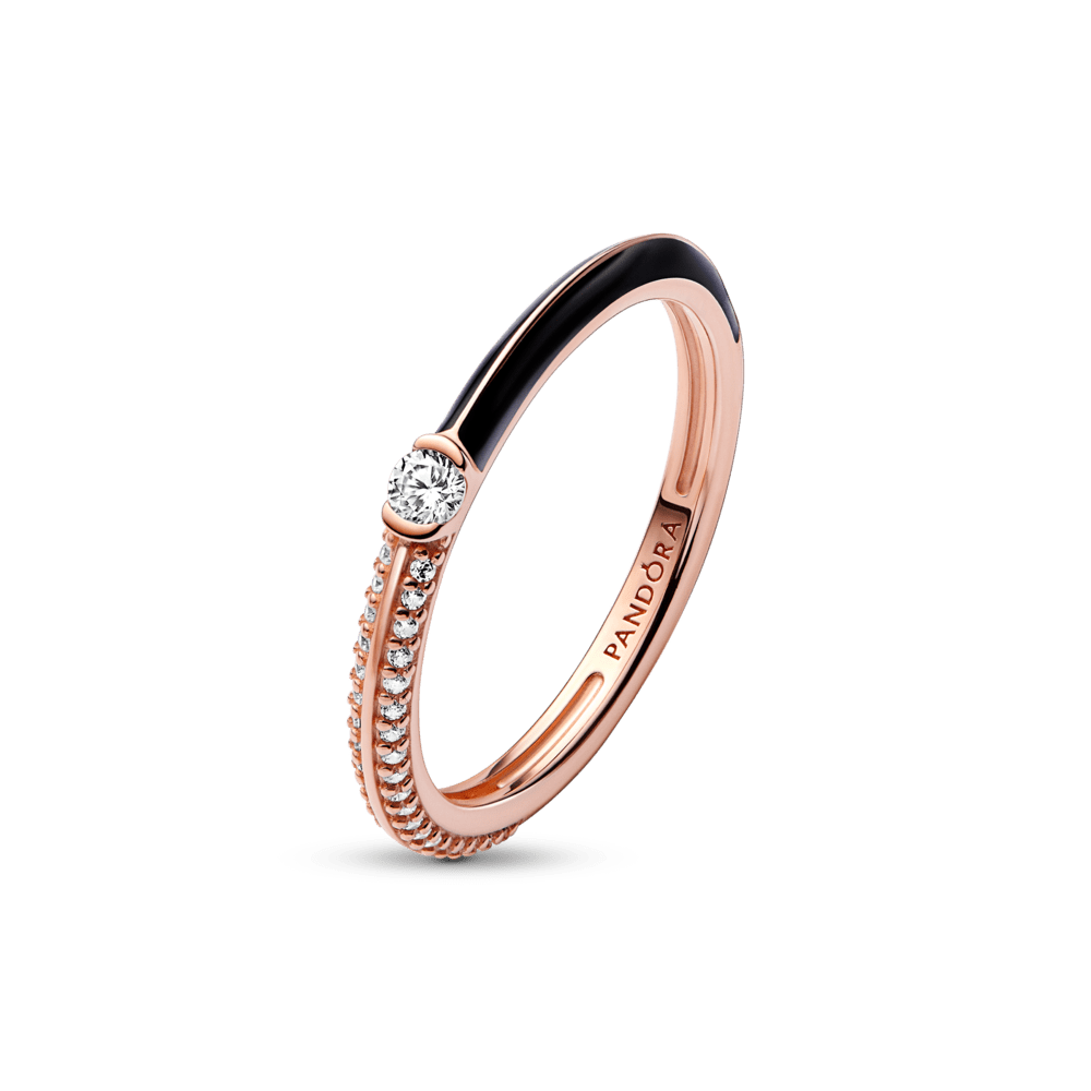 Pandora ME Pavé un melnais dubultais gredzens