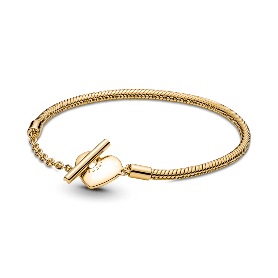 Pandora Moments sirsniņformas aizdares un čūskas raksta ķēdītes rokassprādze