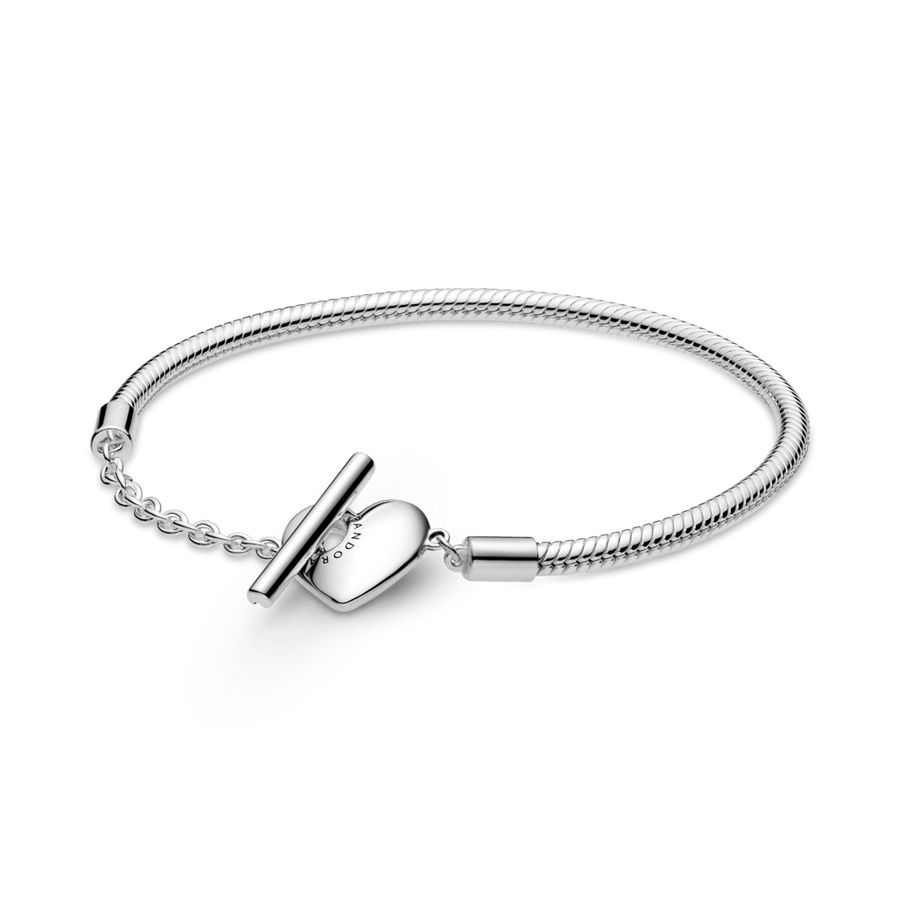 Pandora Moments sirsniņformas aizdares un čūskas raksta ķēdītes rokassprādze