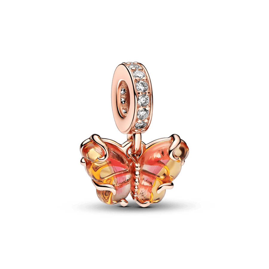 Rozā un dzeltens Murano stikla tauriņa amulets