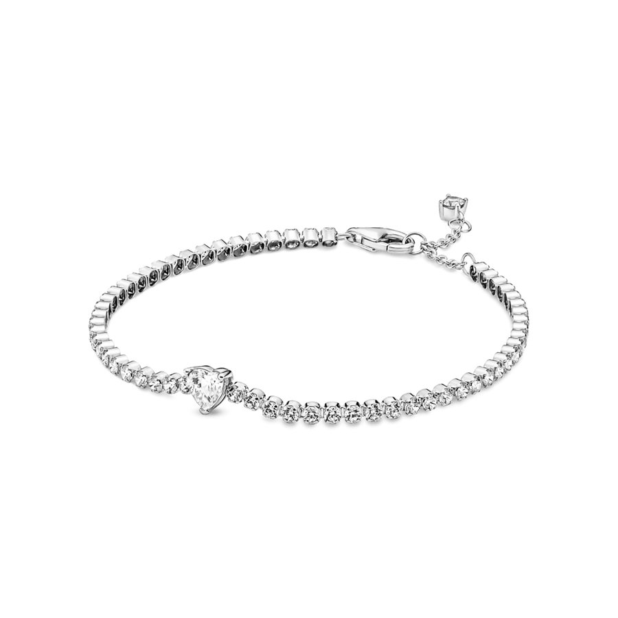 Mirdzošā tenisa rokassprādze ar sirds motīvu