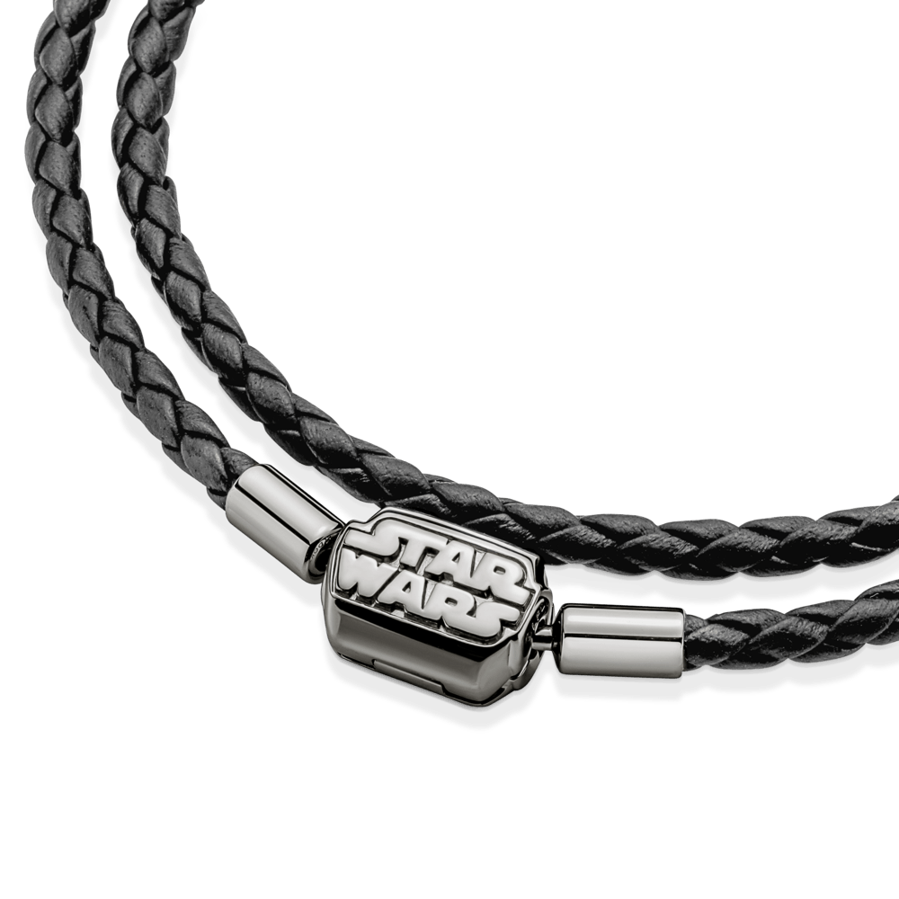 Pandora Moments Star Wars™ dubultā melnā ādas rokassprādze ar aizdari