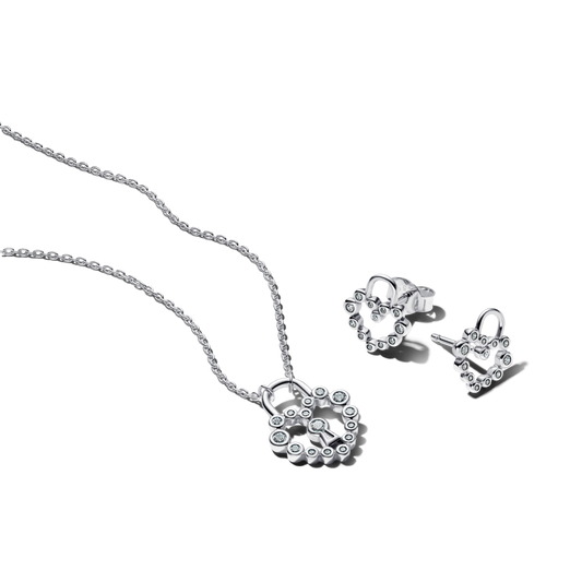 Mirdzošs sirds formas piekaramās slēdzenes rotu komplekts