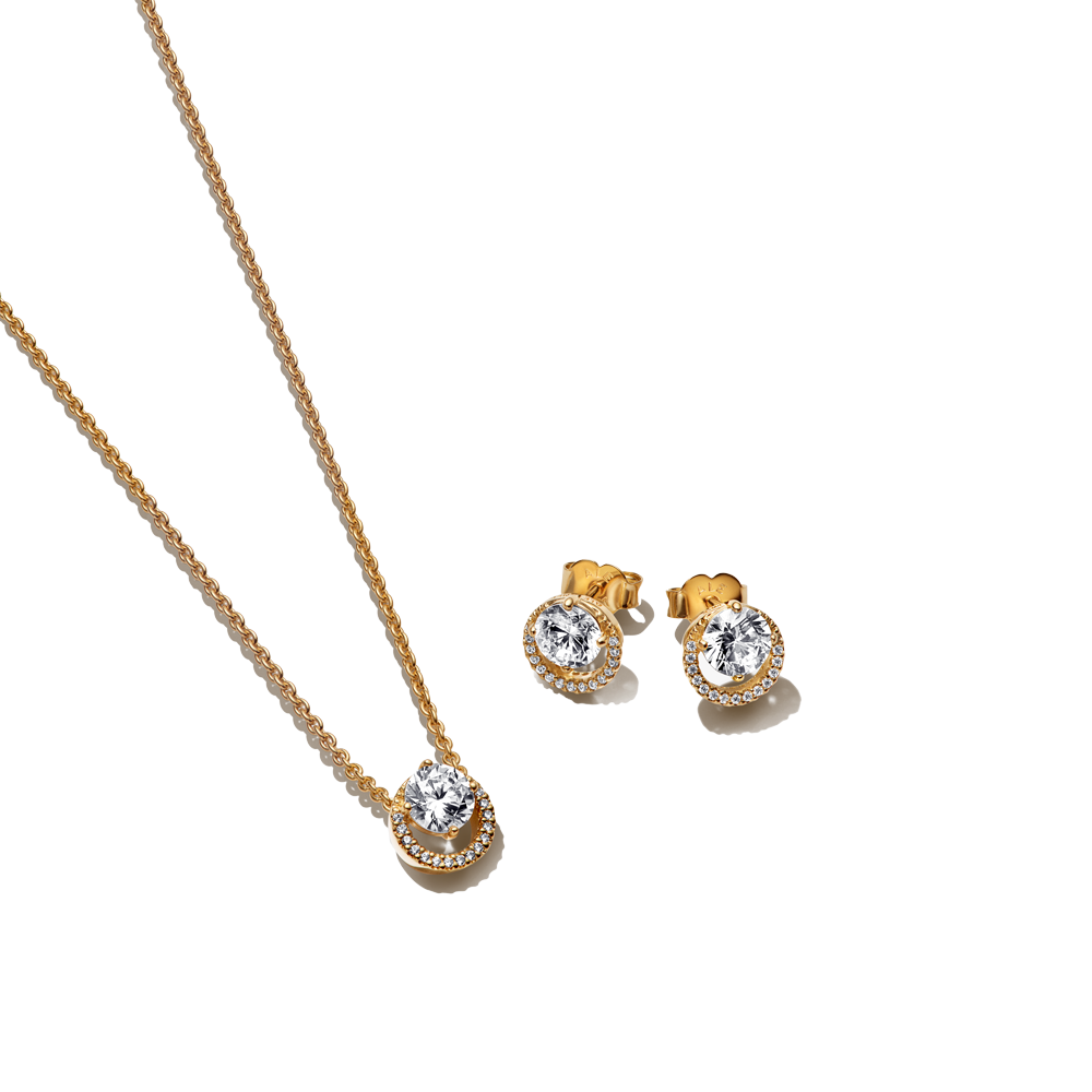 Mirdzoša apļveida Halo kulona Collier kaklarota un auskari