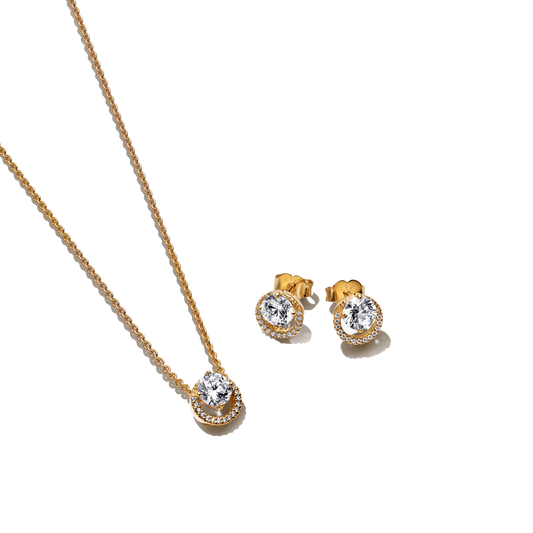 Mirdzoša apļveida Halo kulona Collier kaklarota un auskari