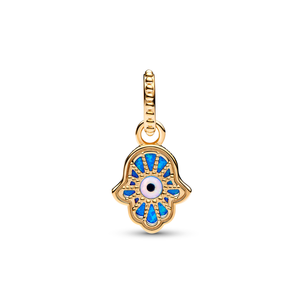 Piekarināmais mirdzoši zilais Hamsa rokas amulets