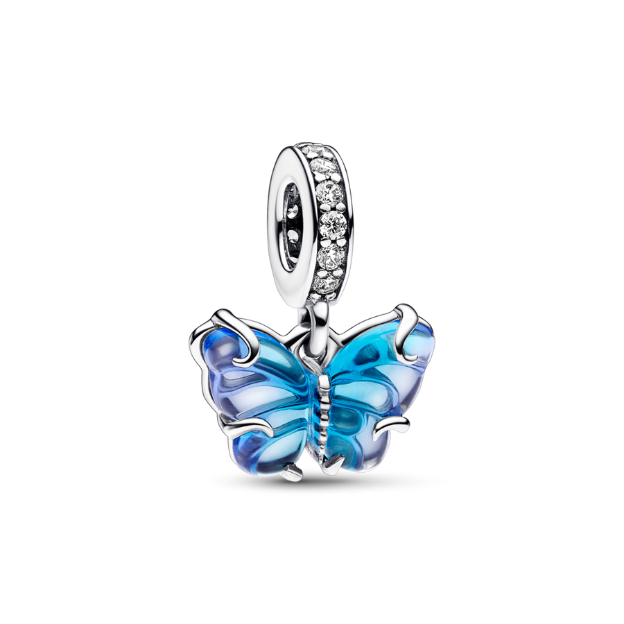 Piekarināmais zilais Murano stikla tauriņa amulets