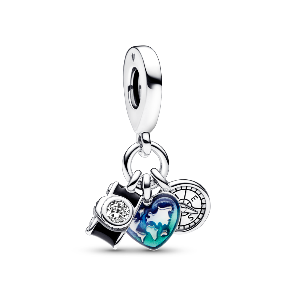 Piekarināmais trīsdaļīgais kameras, sirds un kompasa amulets