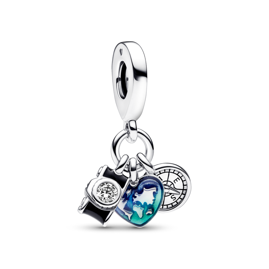 Piekarināmais trīsdaļīgais kameras, sirds un kompasa amulets