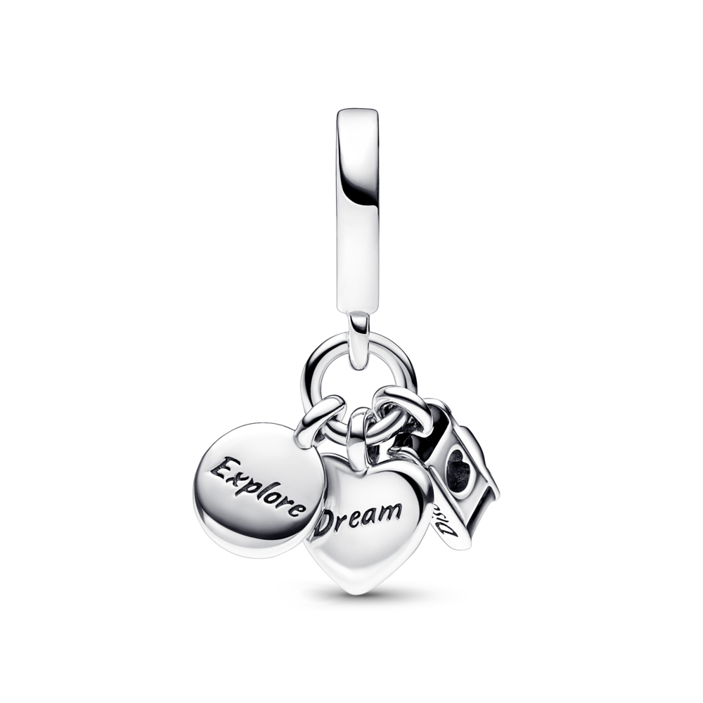 Piekarināmais trīsdaļīgais kameras, sirds un kompasa amulets