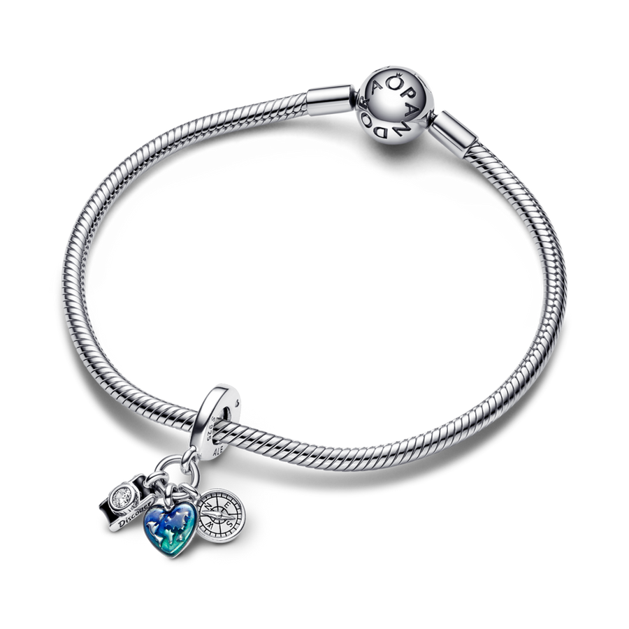 Piekarināmais trīsdaļīgais kameras, sirds un kompasa amulets