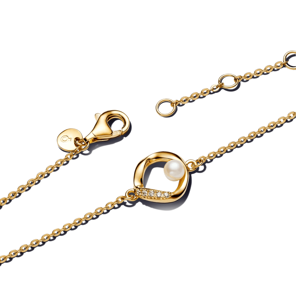 Rokassprādze ar organiski veidotu pavé apli un apstrādātu kultivētu saldūdens pērli