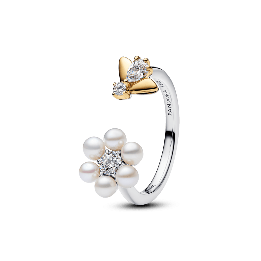 Bridgerton bites un saldūdens kultivētu pērļu ziedu atvērtais gredzens