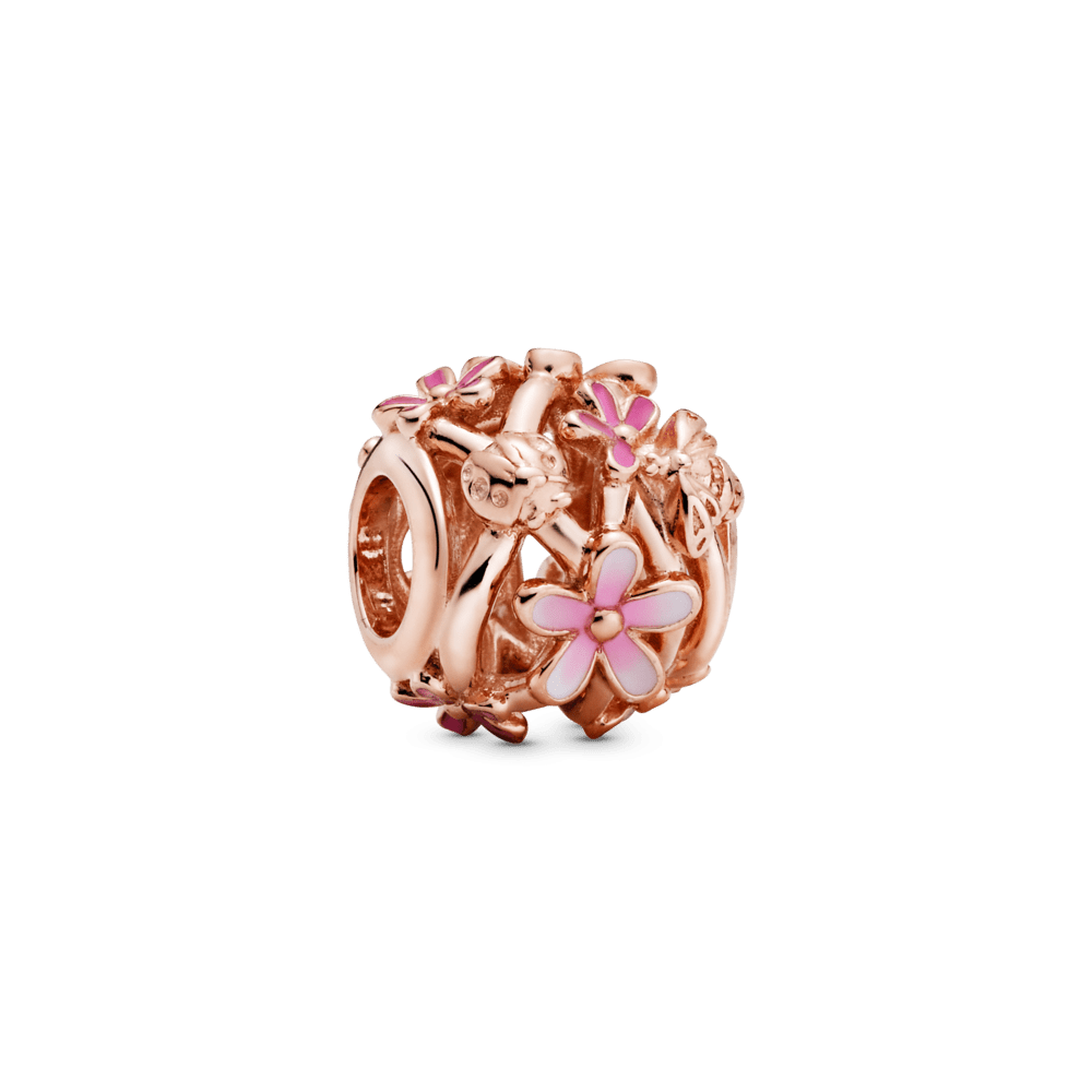 Ažūra rakstā veidots rozā margrietiņas amulets