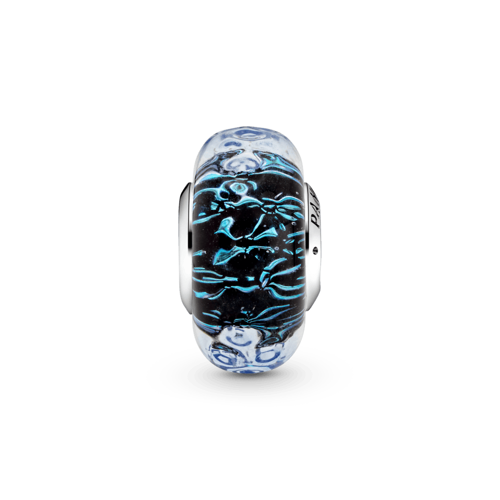 Tumši zils un viļņains okeāna amulets no Murano stikla