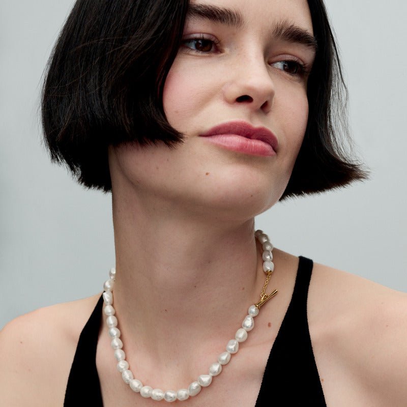 Baroka stila saldūdens kultivētu pērļu T-veida Collier kaklarota