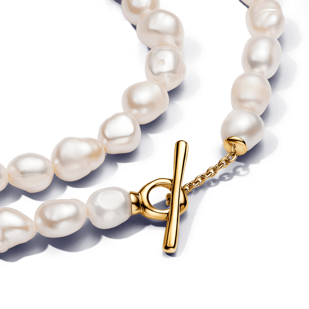 Baroka stila saldūdens kultivētu pērļu T-veida Collier kaklarota