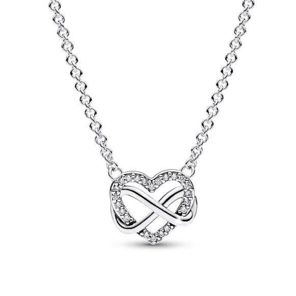 Dāvanu komplekts: Mirdzošā pieguļošā bezgalības sirds kaklarota & Mirdzošie nagliņauskari ar bezgalības sirds motīvu