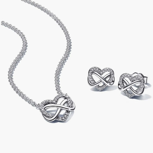 Dāvanu komplekts: Mirdzošā pieguļošā bezgalības sirds kaklarota & Mirdzošie nagliņauskari ar bezgalības sirds motīvu