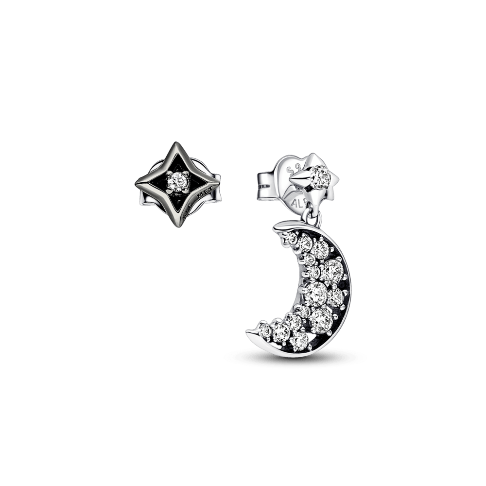 Mirdzošie stīpiņu auskari Crescent Moon and Star