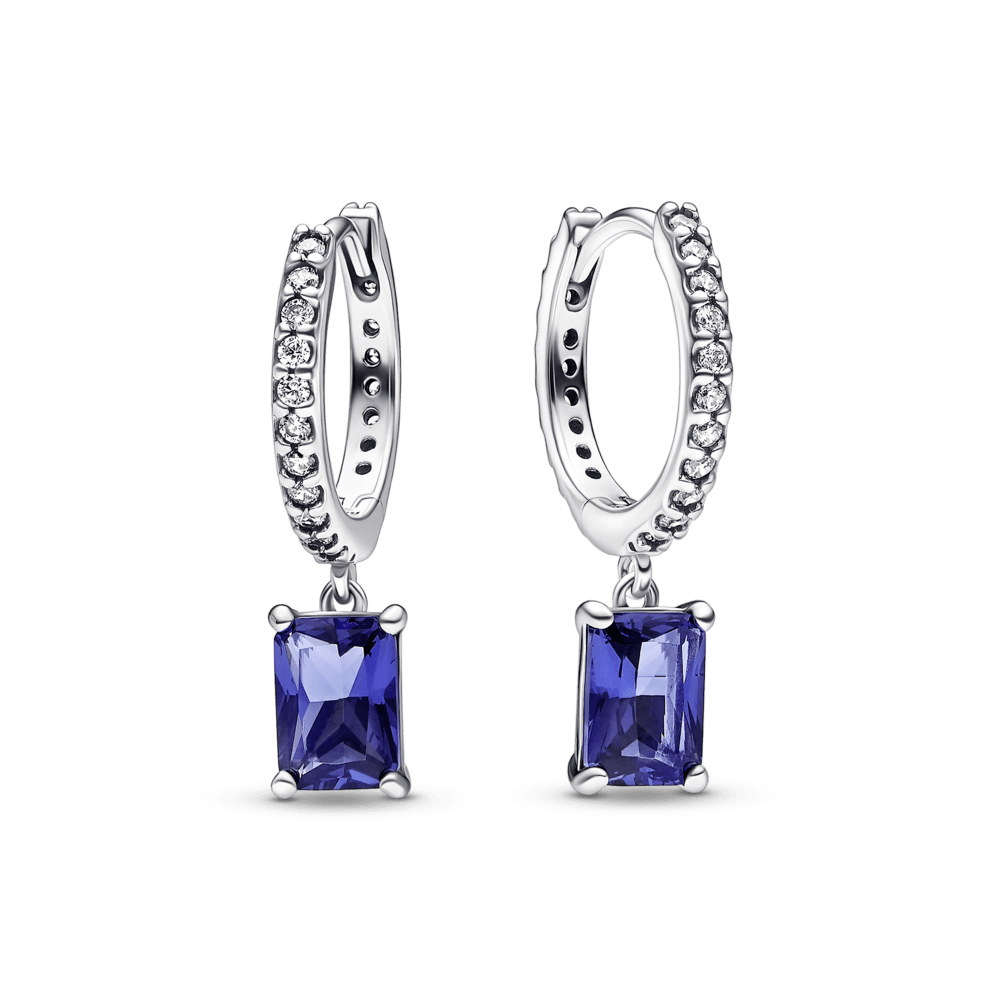 Mirdzošie riņķa auskari ar ziliem taisnstūrveida kritāliem