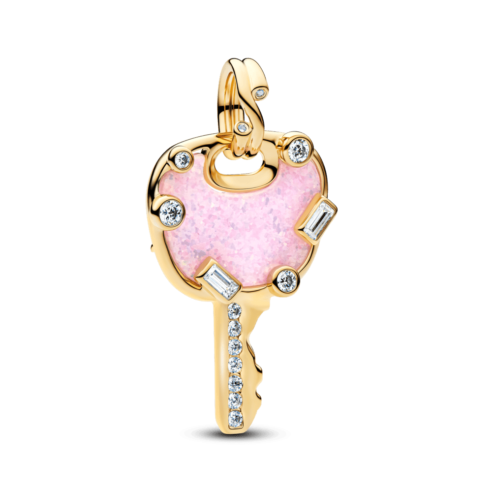 Opalescējošs rozā mīlestības atslēgas lielais amulets