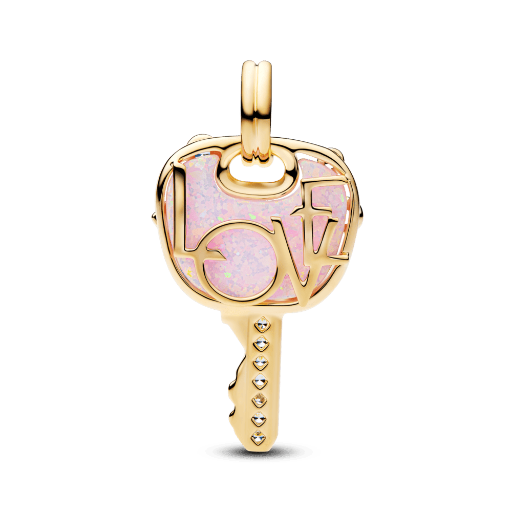 Opalescējošs rozā mīlestības atslēgas lielais amulets