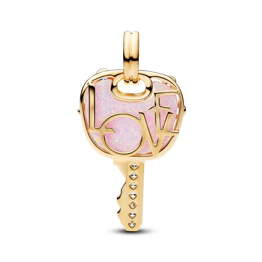 Opalescējošs rozā mīlestības atslēgas lielais amulets