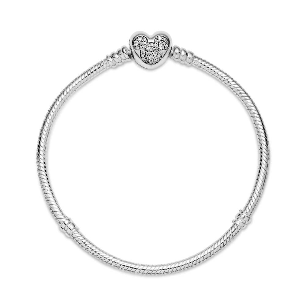 Disney Pandora Moments čūskas raksta ķēdītes rokassprādze ar Mikija sirsniņformas aizdari