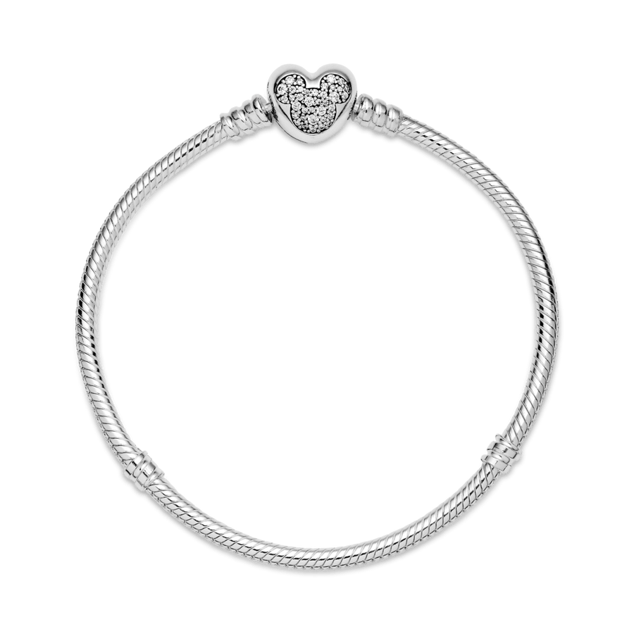 Disney Pandora Moments čūskas raksta ķēdītes rokassprādze ar Mikija sirsniņformas aizdari