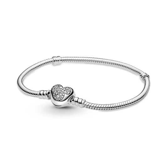 Disney Pandora Moments čūskas raksta ķēdītes rokassprādze ar Mikija sirsniņformas aizdari