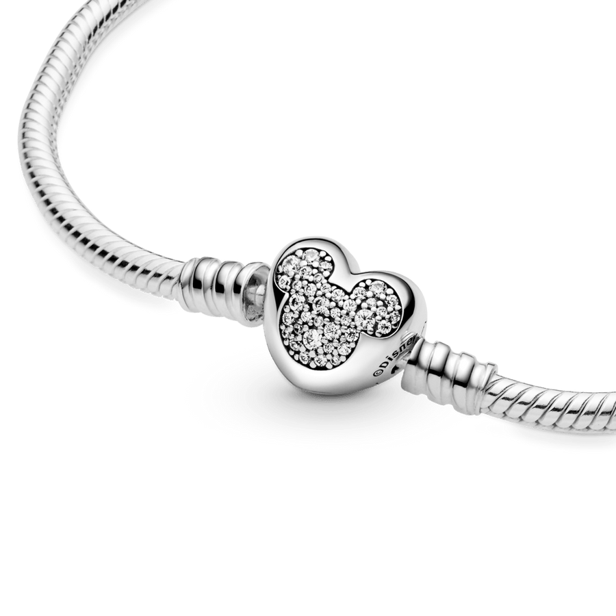 Disney Pandora Moments čūskas raksta ķēdītes rokassprādze ar Mikija sirsniņformas aizdari