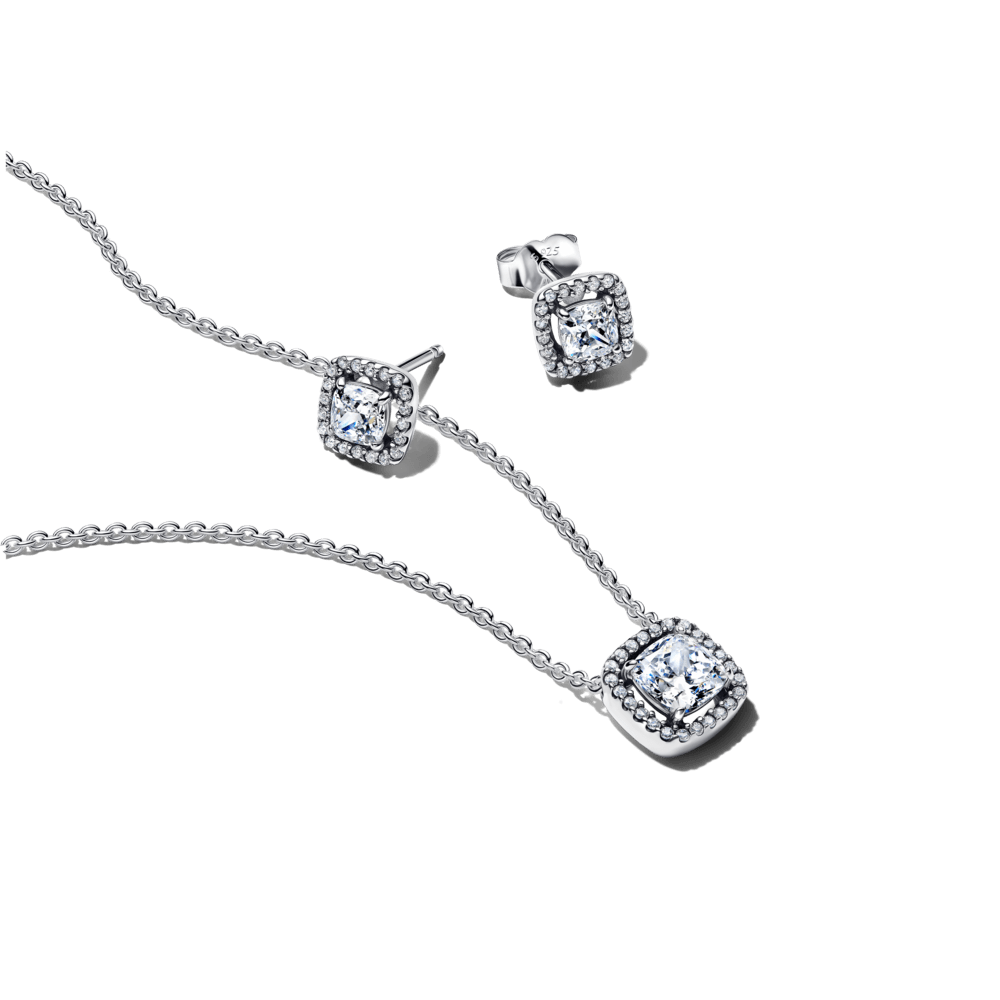 Dāvanu komplekts: Halo kulona Collier kaklarota & Kvadrātveida Halo kniedes auskari