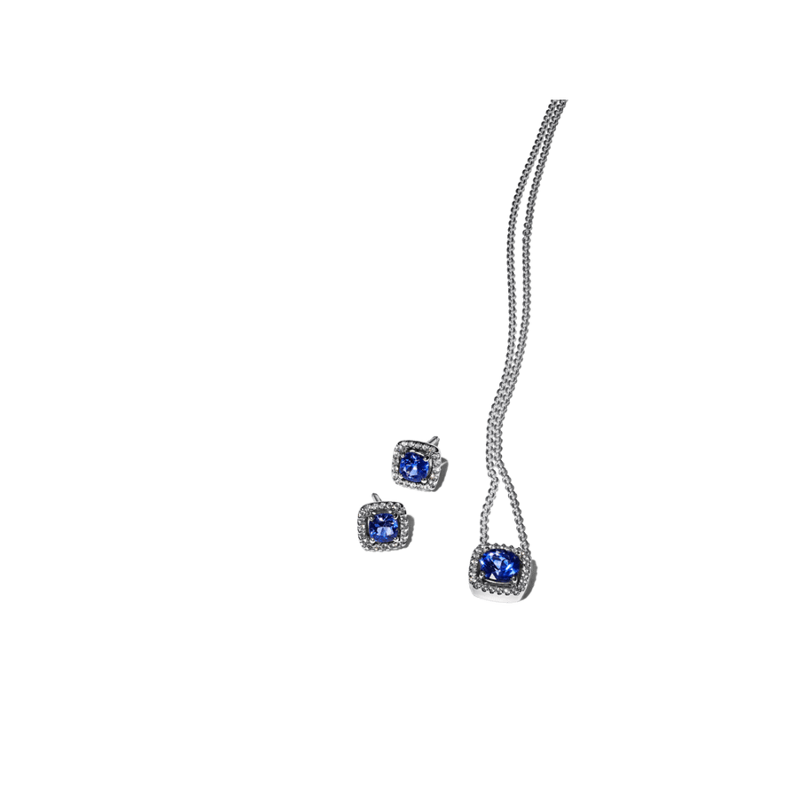 Dovanų rinkinys: Spindintis mėlynos kvadratinės aureolės vėrinys su pakabučiu & Spindintys įsmeigiami mėlynos kvadratinės aureolės auskarai - Pandora Lietuva