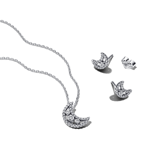 Dāvanu komplekts: Pusmēness kulona kaklarota & Mirdzošā mēness kniedes auskari