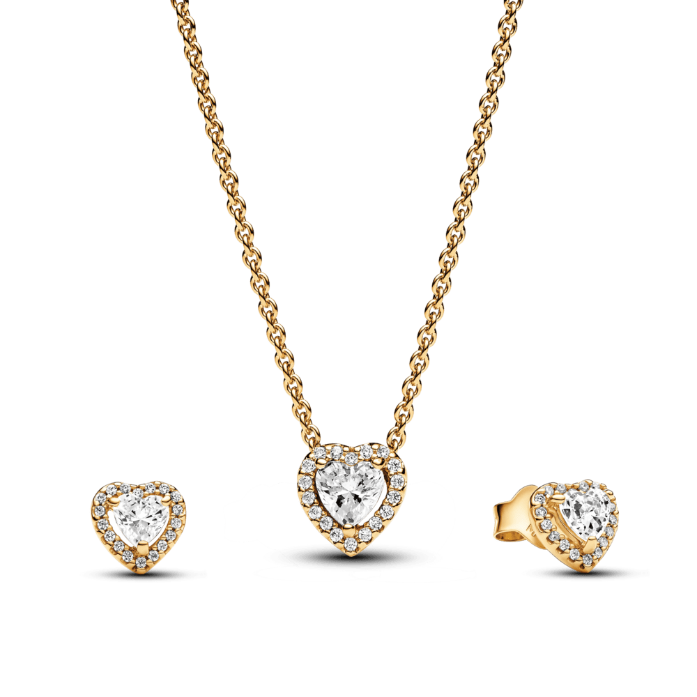 Dāvanu komplekts: Mirdzoša sirds ikoniskā kaklarota & Mirdzoši, uzlaboti sirds kniedes auskari