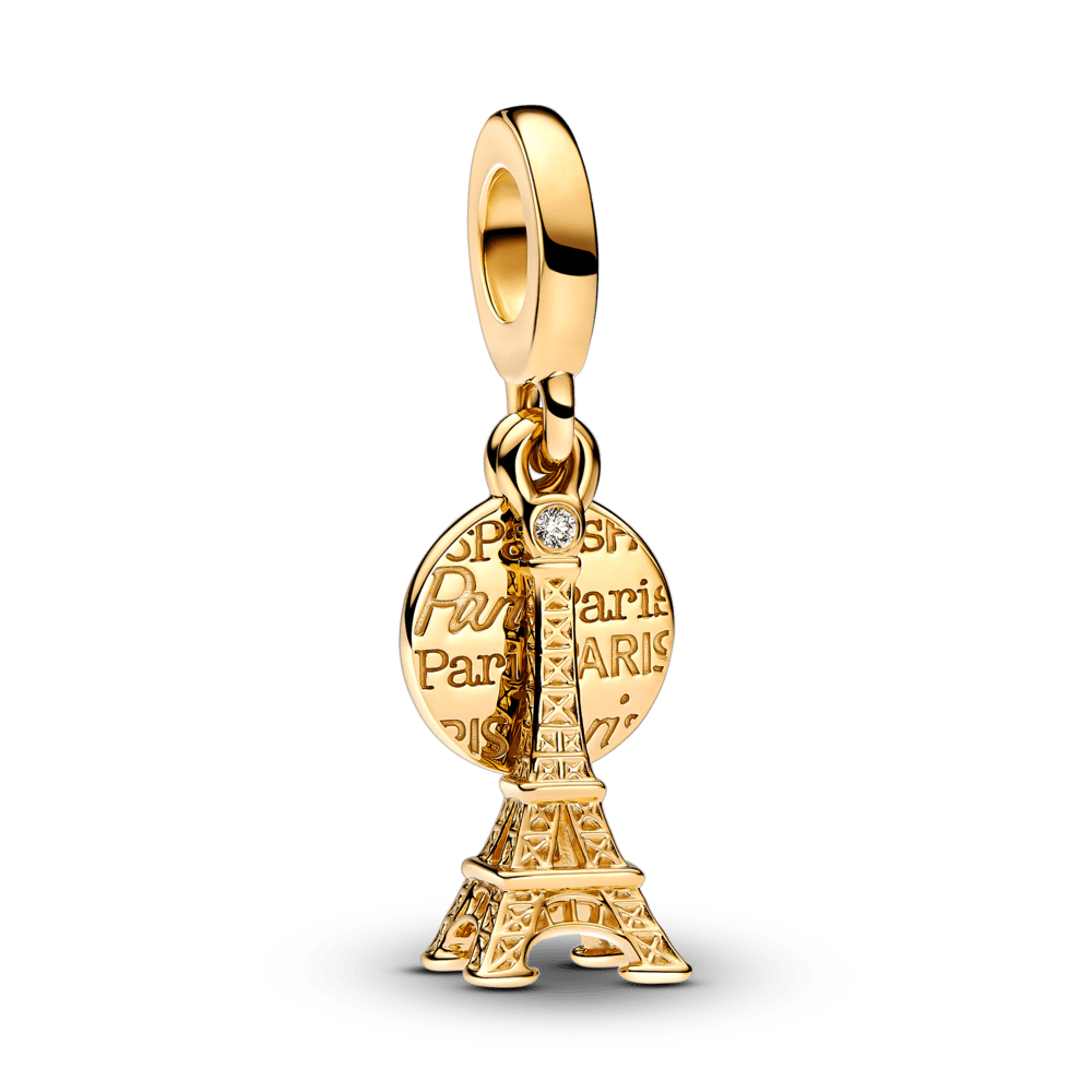 Laboratorijā audzēta dimanta iegravējamais dubultais amulets Parīzes Eifeļa tornis