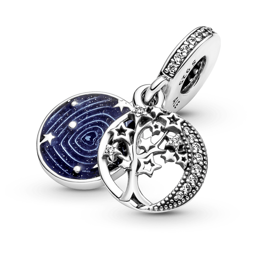 Dubultais, piekarināmais amulets ar koku un galaktikas mēneša motīvu