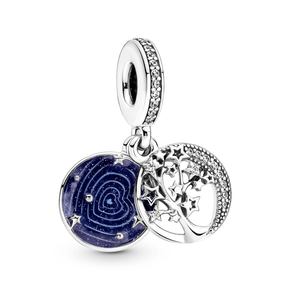 Dubultais, piekarināmais amulets ar koku un galaktikas mēneša motīvu