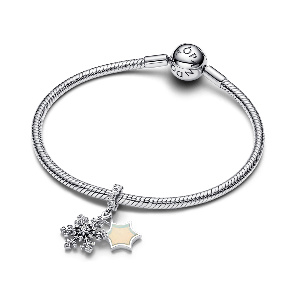 Opalescējošais sniegpārsliņas dubultā kulona amulets