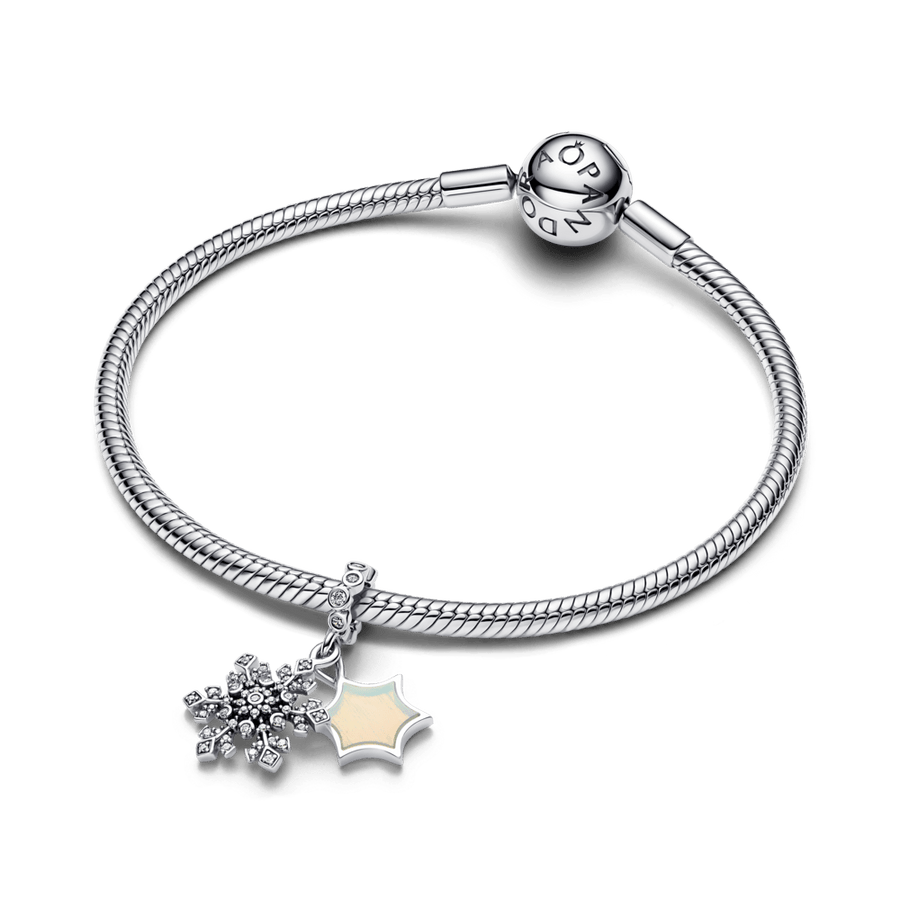 Opalescējošais sniegpārsliņas dubultā kulona amulets