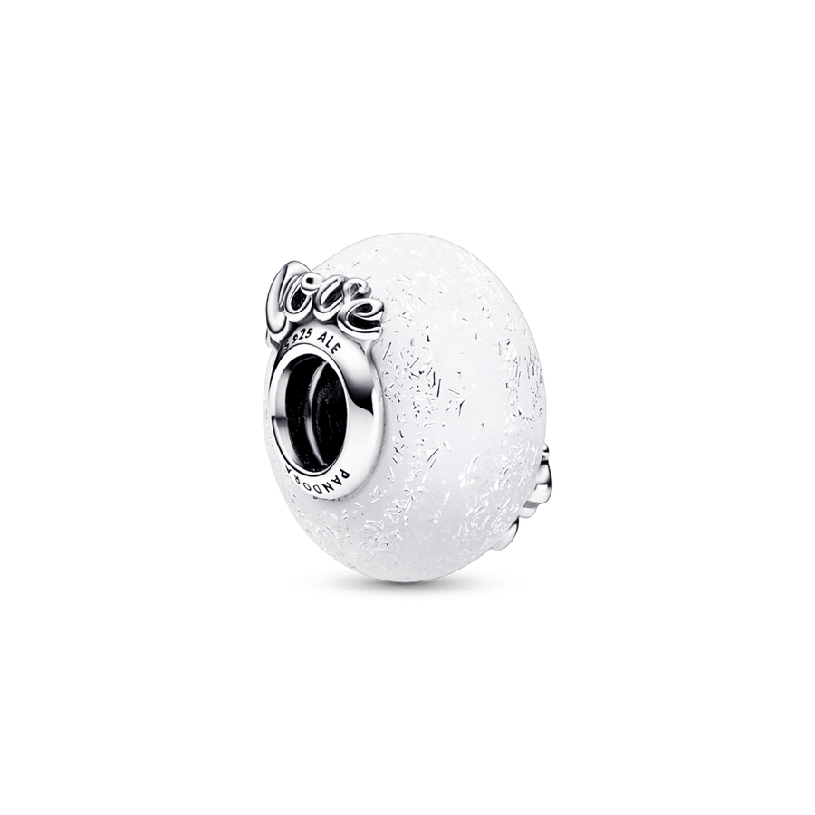 Mirdzoši baltais Murano stikla "Mum & Love" amulets