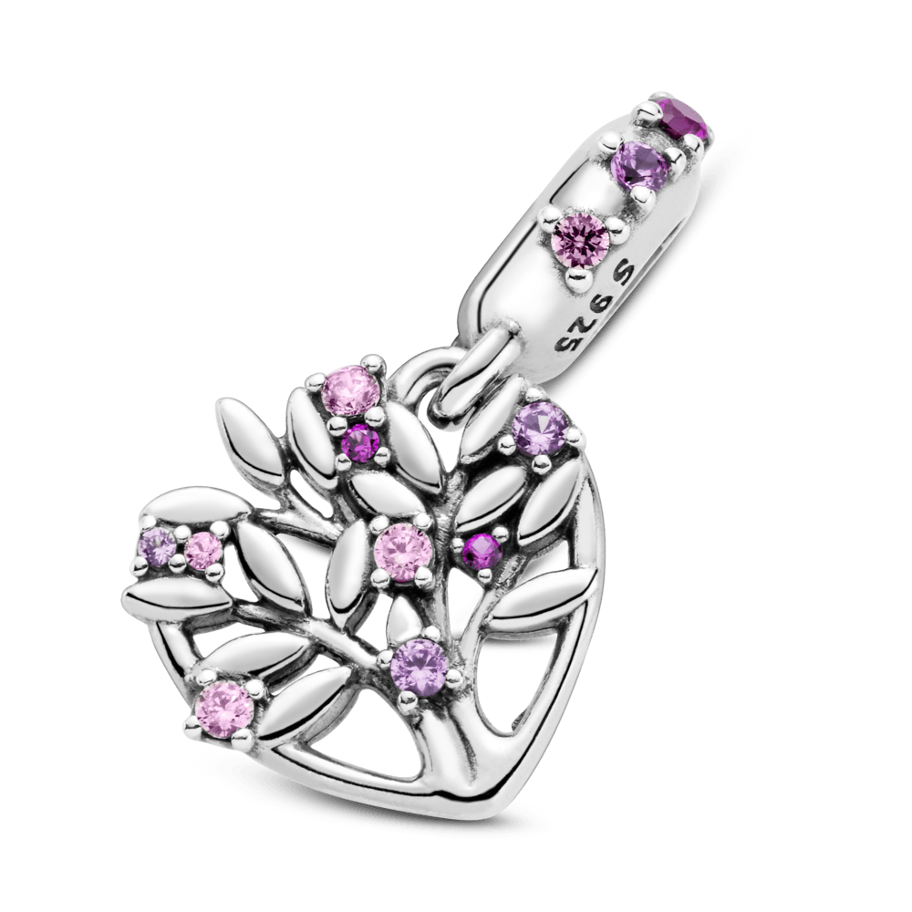 Mirdzošs piekarināmais ģimenes koka amulets rozā krāsā